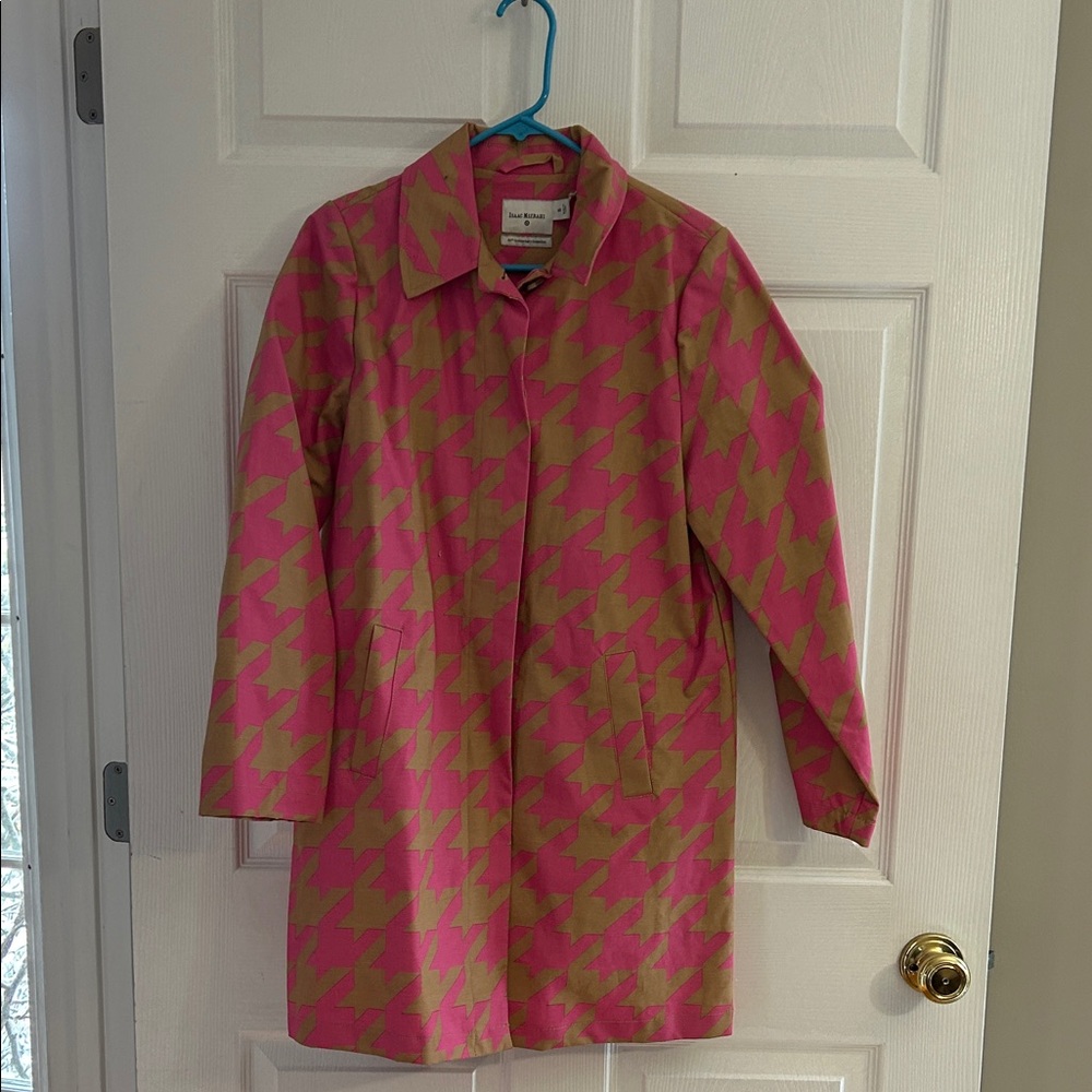 Stylish Pink and Green Houndstooth Women's Coat